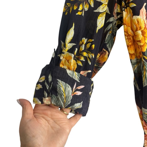 SUNDANCE CINO Women's 100% Cotton Blue Floral Long Sleeve Blouse Top XS - Picture 5 of 9